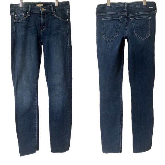 Mother Looker Ankle Fray Jeans Size 25 In Girl Crush Blue Stretch Raw Frayed Hem - Picture 11 of 12